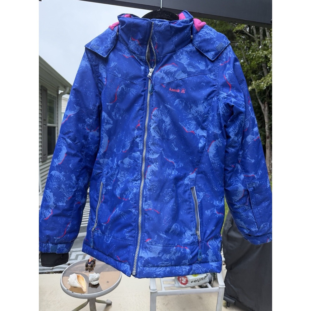Kamik Girls 14 164 Ski Snow Jacket Blue Pink Insulated Removable Hood.      5354